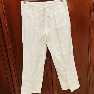 ALLEN ALLEN White Linen Drawstring Front/Back Button Flap Pockets Pants NWOT S